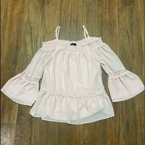 BCX | Off the Shoulder Light Pink Ruffle Flowy Shirt with Bell Sleeves